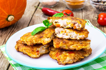 Vegetable cutlets with chicken, peppers and pumpkin