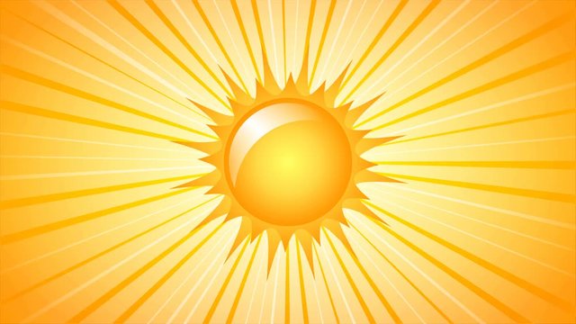 Rotating Sun with rays on yellow background. 4K UltraHD motion graphic seamless loop animation.