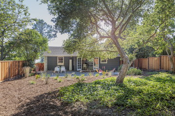 Beautiful sunny garden with house.