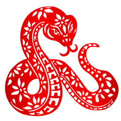 Naklejka premium Zodiac Sign for Year of Snake, The Chinese traditional paper-cut art