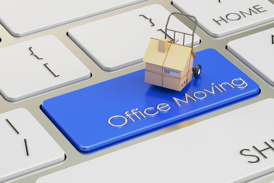 Office Move concept on red keyboard button, 3D rendering