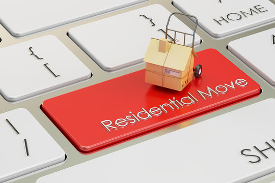 Residential Move concept on red keyboard button, 3D rendering