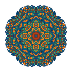 Mandala Eastern pattern. Zentangl round ornament. Green and blue colors
