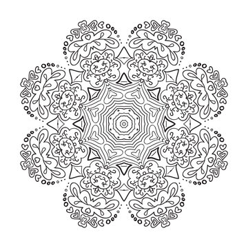 Floral lace motifs. Mandala. Zentangl relaxation. Hand drawn background. Coloring