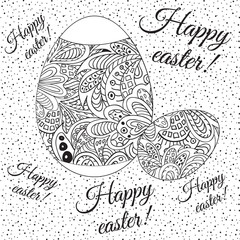 Fototapeta premium Doodle Zentangl drawing. Holiday card. Happy easter. White and black
