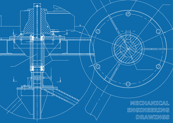 Vector Mechanical engineering drawings. Vector blue and white background