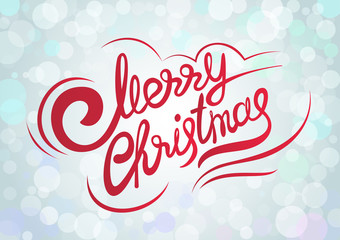 Vector template with lettering Merry Christmas. Abstract blur and bokeh colorful background.