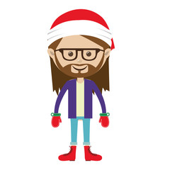 man wearing santa hat christmas icon image vector illustration design 