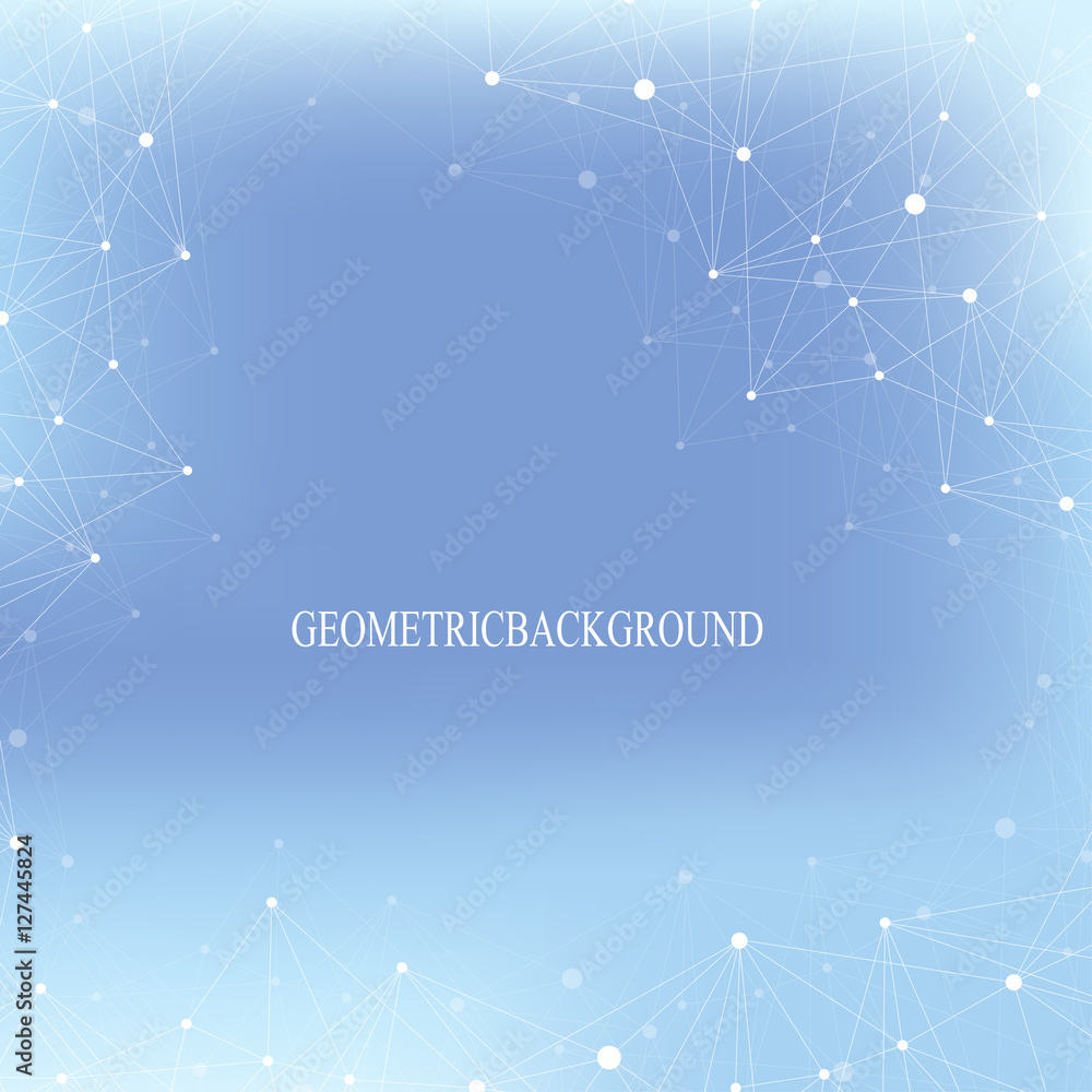 Aufkleber Graphic abstract background communication. Geometric scientific pattern with compounds. Minimal array lines and dots. Digital data visualization. Scientific vector illustration for your design