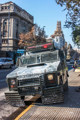 Gas truck in a student protest in Santiago, Chile