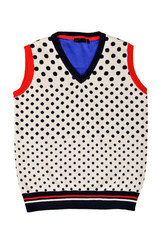 Sleeveless blouse with dots isolated on white background. Dotted wool vest top cut out on white.