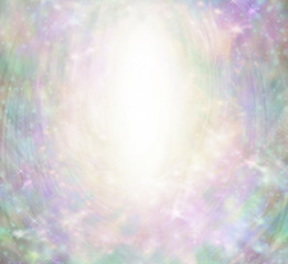 Magical Angelic Sparkling  Border Background - white oval center  with subtle fairy-like theme of pink, jade green, purple, gold colors and sparkles 