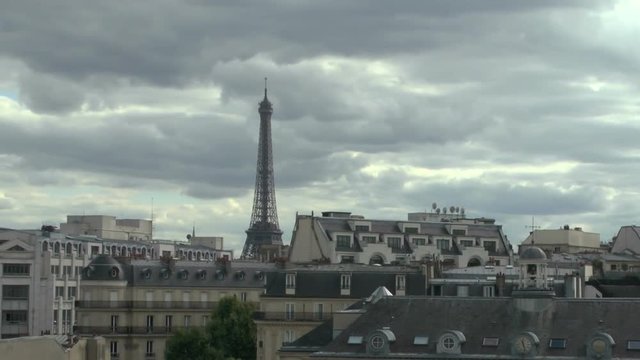 Pan Shot Of Parisian Skyline With Eiffel Tower