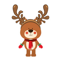 bear wearing reindeer antlers christmas icon image vector illustration design 