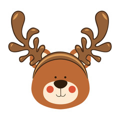 bear wearing reindeer antlers christmas icon image vector illustration design 