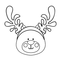 bear wearing reindeer antlers christmas icon image vector illustration design 