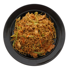 Chinese food. Noodles with pork and vegetables