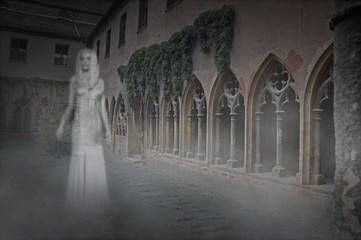 Fototapeta na wymiar Ghost Woman in Courtyard
