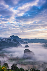 Landscape of Morning Mist with Mountain.