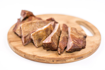 Smoked ribs on the wooden board