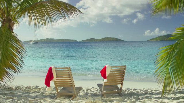 Christmas beach chairs on a tropical beach in the Caribbean, St John
