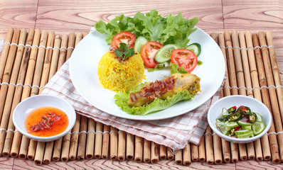 Muslim yellow jasmine rice with chicken,Halal food