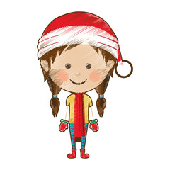 girl wearing hat merry christmas icon image vector illustration design 
