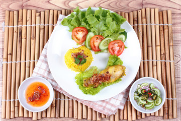 Muslim yellow jasmine rice with chicken,Halal food