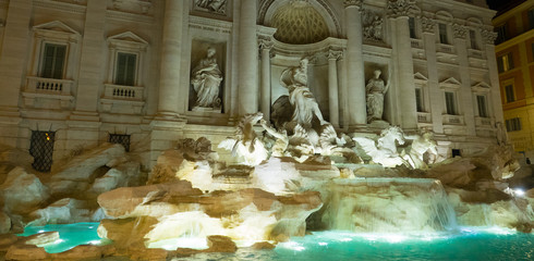 The famous Fountains of Trevi in Rome - Fontana di Trevi - a big tourist attraction