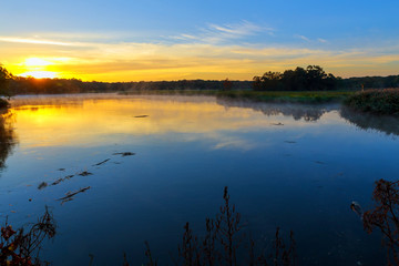 Misty morning on a small lake