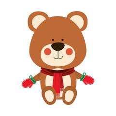 teddy bear wearing winter accesories merry christmas icon image vector illustration design 