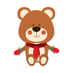 Obraz premium teddy bear wearing winter accesories merry christmas icon image vector illustration design 
