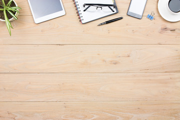 Office supplies on the wooden desk