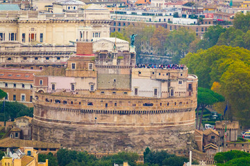 The Angels Castle called Castel Sant Angelo in Rome - great aerial view from Vatican