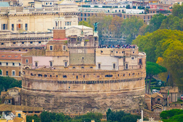 The Angels Castle called Castel Sant Angelo in Rome - great aerial view from Vatican