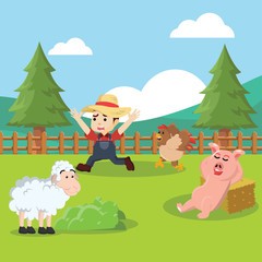 Obraz na płótnie Canvas farm meadow scenery illustration design