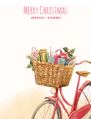 Fototapeta na wymiar Watercolor bike with presents