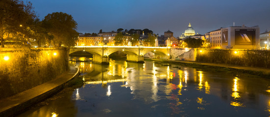 Fototapeta na wymiar Rome Citylights - romantic view over River Tiber and Vatican City