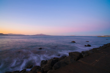 Sweet pastel color like natural sky of San Francisco bay viewing from Golden Gate base California USA America