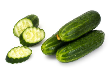 Fresh Green Cucumbers Isolated on White Background
