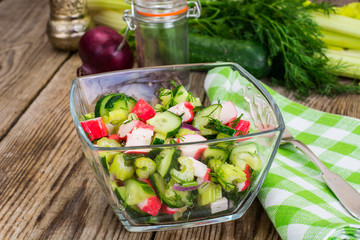 Salad of Celery, Crab Stick, Cucumber and Dill