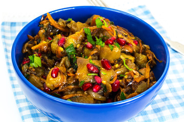 Grilled vegetables with eggplant and pomegranate seeds