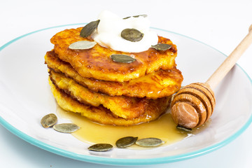 Pumpkin Pancake with honey and seeds