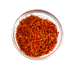 Fototapeta premium Saffron in a Glass Bowl on White