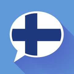 Obraz premium White speech bubble with Finland flag on blue background. Finnish language conceptual illustration
