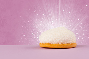 Sparkling tasteful home made cake with coloful background