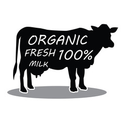Hand Drawn Farm Animal Cow. Organic Fresh Milk Lettering.  Illustration