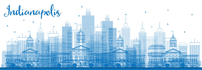 Obraz premium Outline Indianapolis Skyline with Blue Buildings.