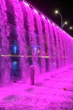 fountain from the bridge at new Dubai canal, U.A.E