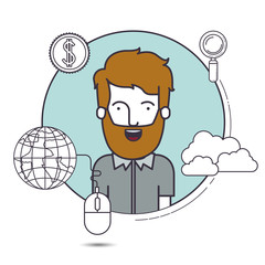 male user with advantages of internet and digital technology image vector illustration design 